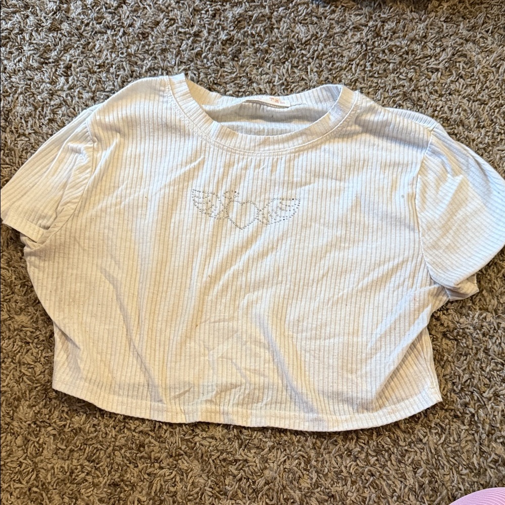 White Cropped T-Shirt with Embroidered Design